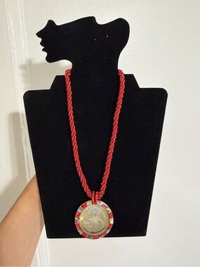 Abalone Pendant and Seed Bead Necklace